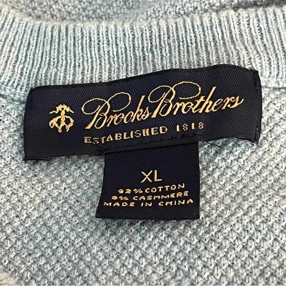 Brooks Brothers Sweater Cashmere Blend Men’s XL Light Blue Stripe Crew Neck